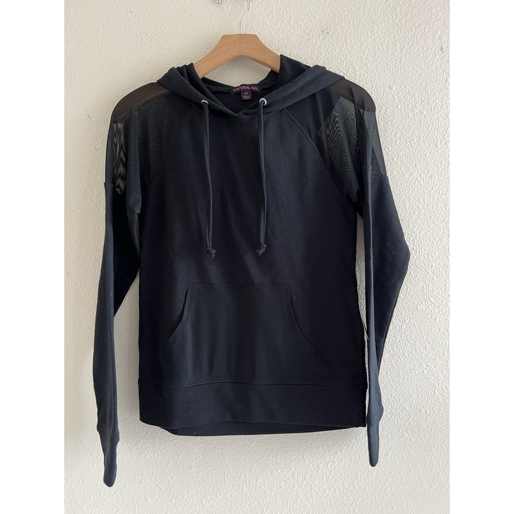 Material Girl NWT Black Hoodie Sweatshirt Lightweight Size XS Grunge Casual